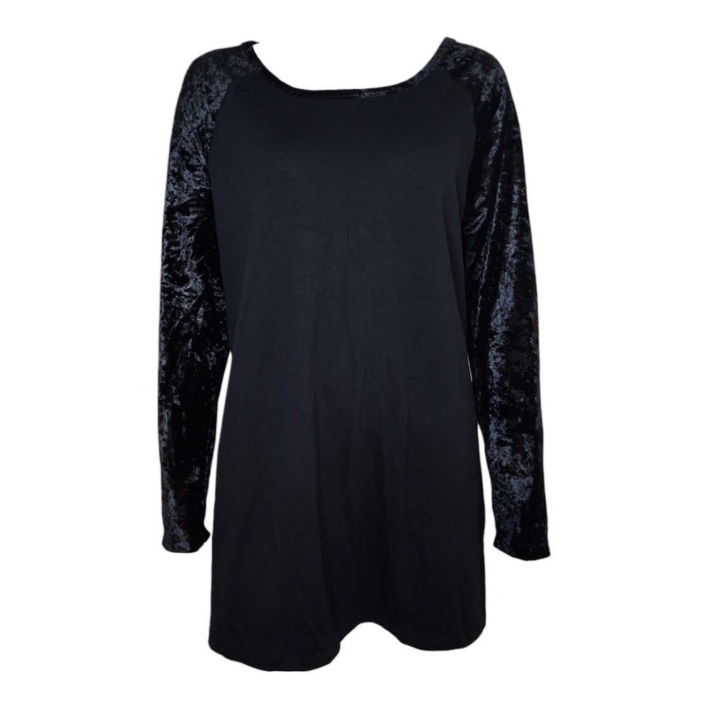 Indigo Top Womens XL‎ Black Velvet Look Baseball Sleeve Whimsigoth Fairy Grunge